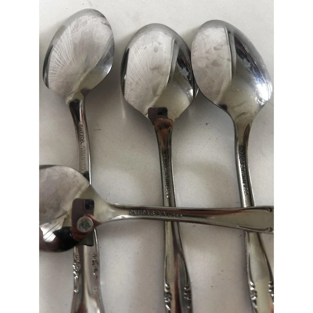 Vintage Oneida Stainless Steel Chateau Flatware Teaspoons Floral Set of 8 BxA